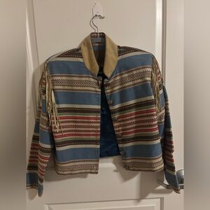 Double D Ranch Wear Womens Size Medium Striped Fringe Jacket Western Ranch Rare